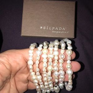 Silpada Goddess White Pearl 7 stretch Bracelt set